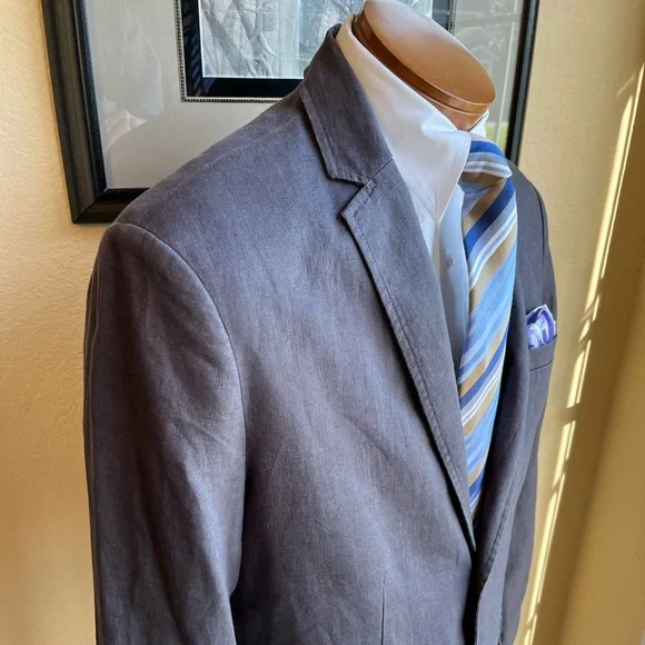Kenneth Cole New York All Linen Gray Jacket Size 42R